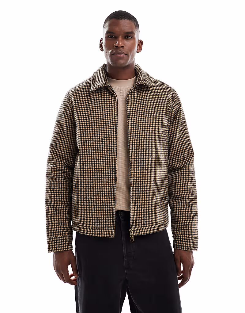 

Куртка из искусственной шерсти в мелкую коричневую клетку New Look