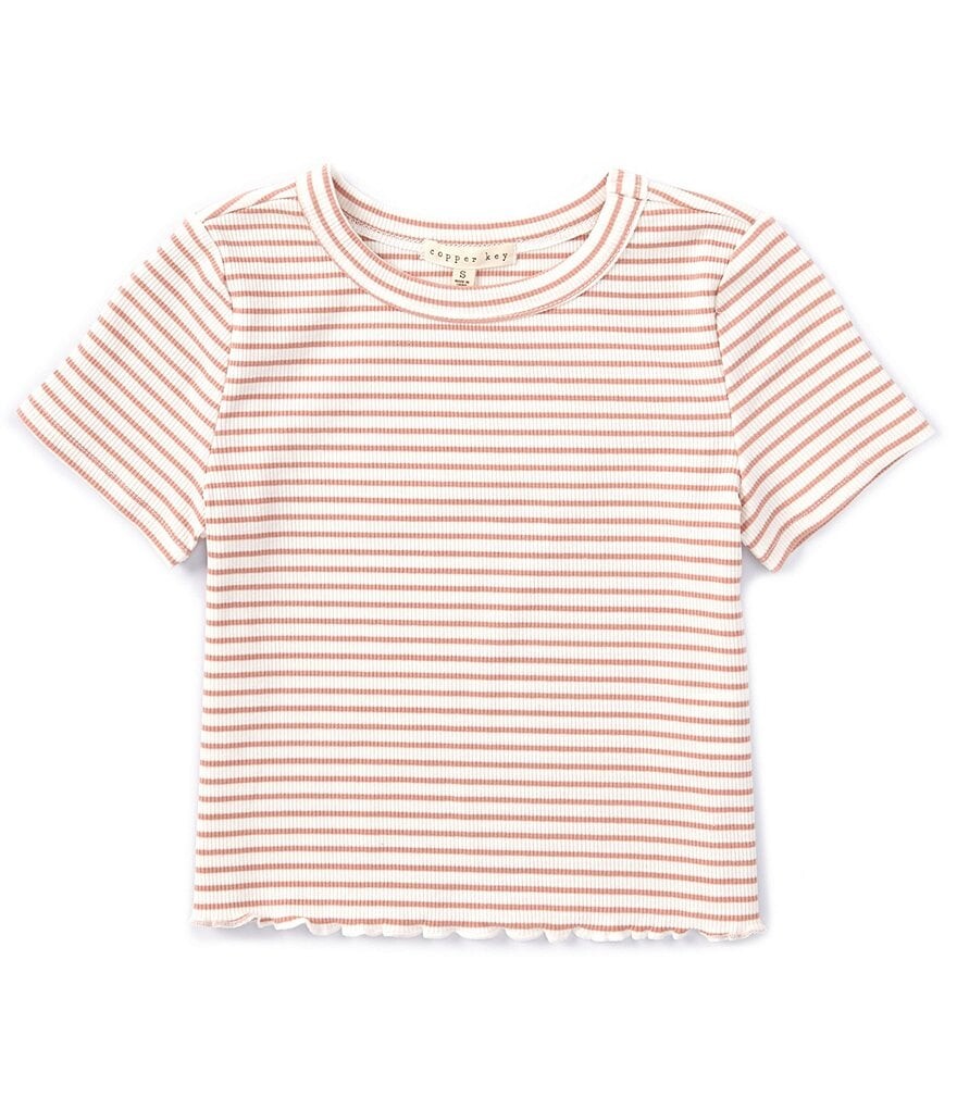 

Футболка в рубчик с короткими рукавами Copper Key для больших девочек 7–16 лет с салатовым краем, розовый