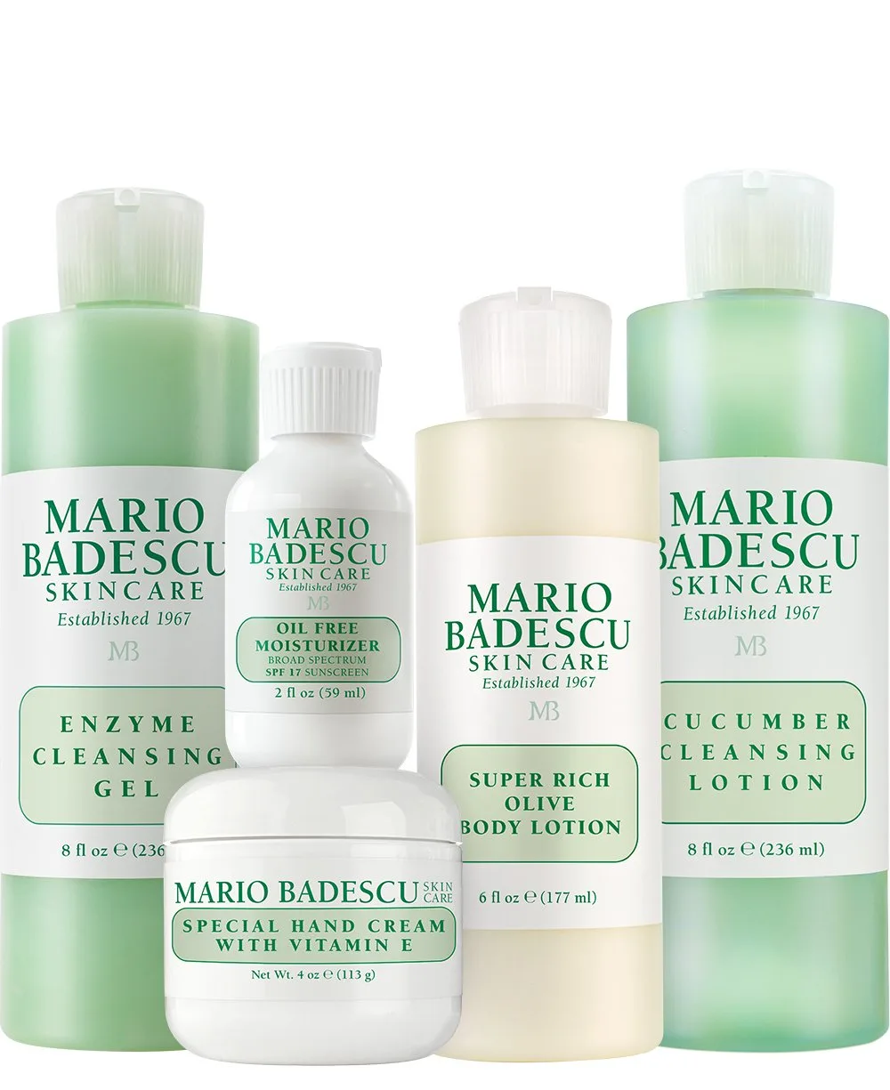 Набор Mario Badescu — MB Favorites Collection, набор для ухода за кожей с SPF 17 увлажняющим кремом, гелем-пенкой, лосьоном с огурцом, кремом для рук