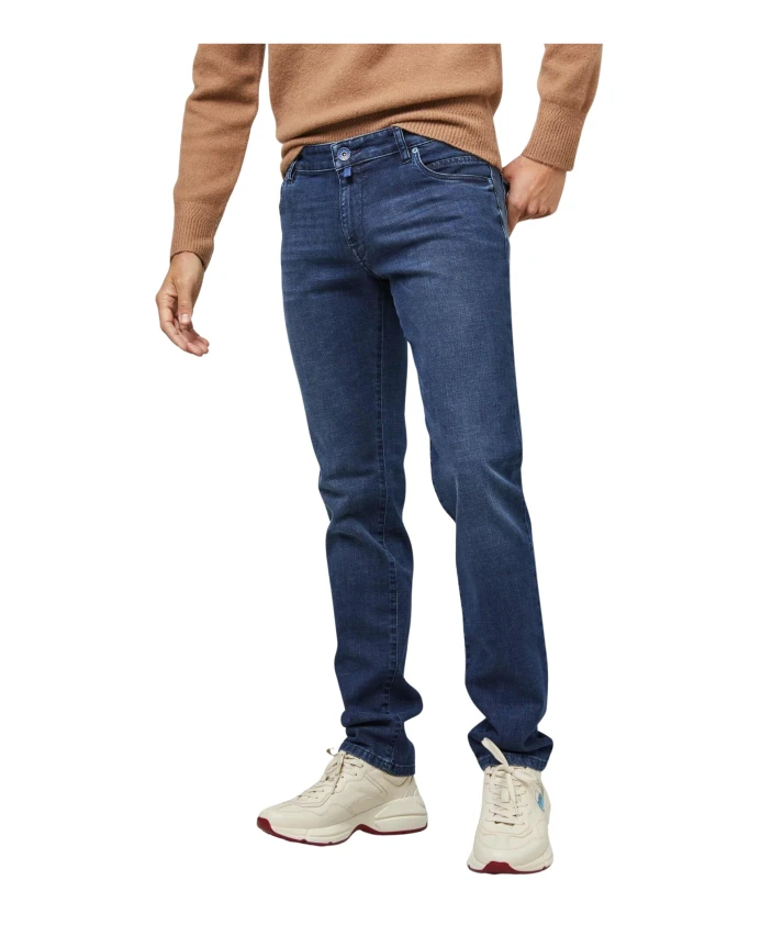 

Узкие джинсы из эластичного денима с перекрестным рисунком Meyer, синий