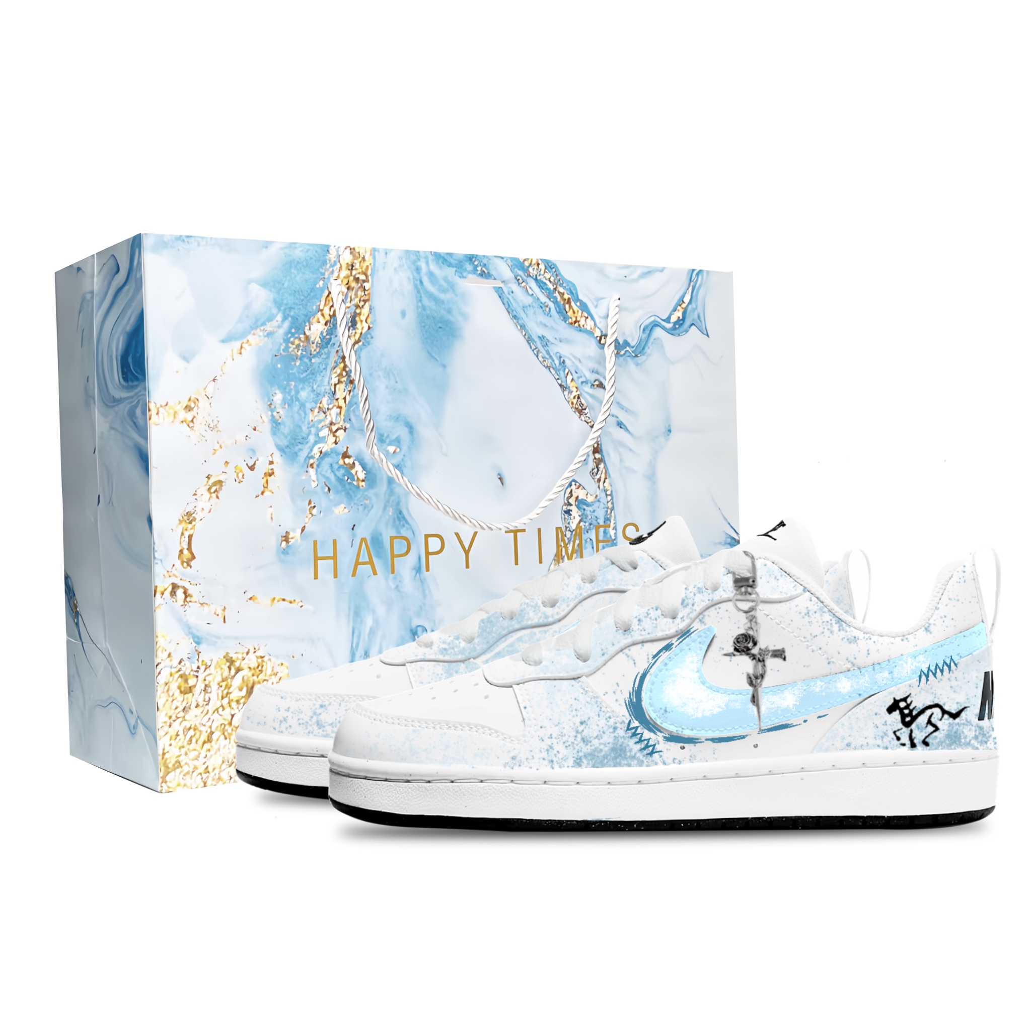 

Court Borough устойчивые к истиранию дышащие низкие детские кроссовки для скейтбординга Unisex Nike, светло-синий