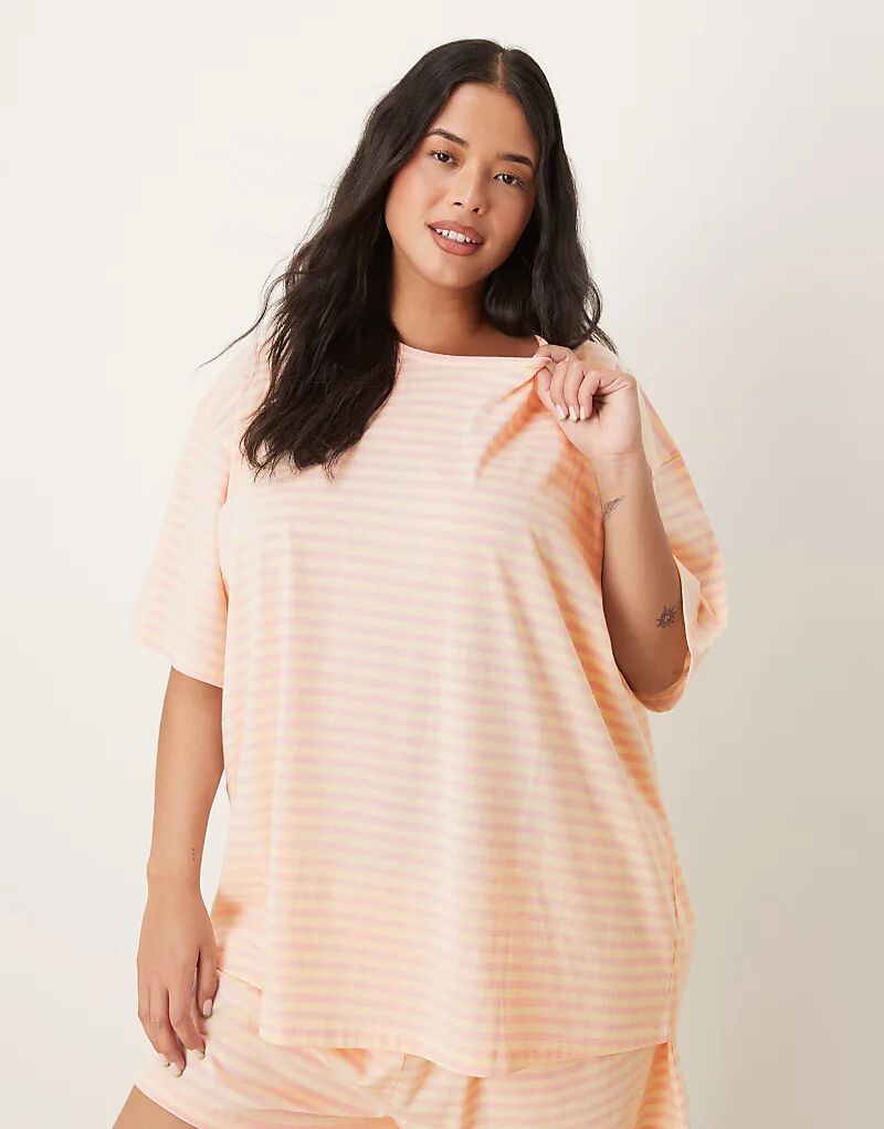 

Пижамная футболка Curve ASOS DESIGN Mix & Match в розовую полоску Asos Curve