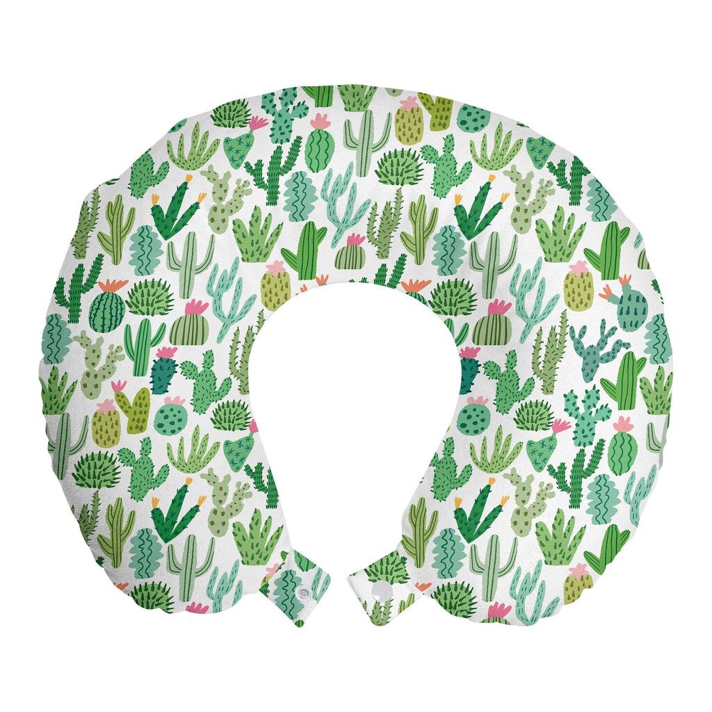 

ABAKUHAUS Cactus Travel Pillow Подушка для шеи, кактусы в мексиканской тематике, пенопластовые дорожные принадлежности для самолета и автомобиля, 30x30 см, белый и морская пена