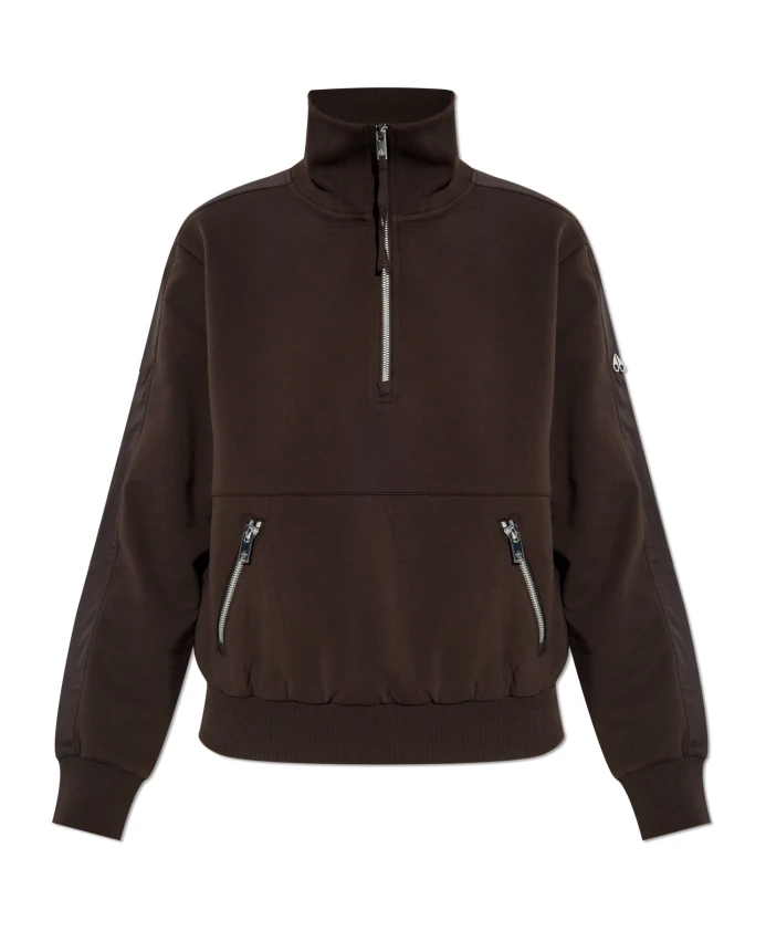 

Свитер с застежкой-молнией на четверть длины, выполненный в смешанной технике. Moose Knuckles, коричневый