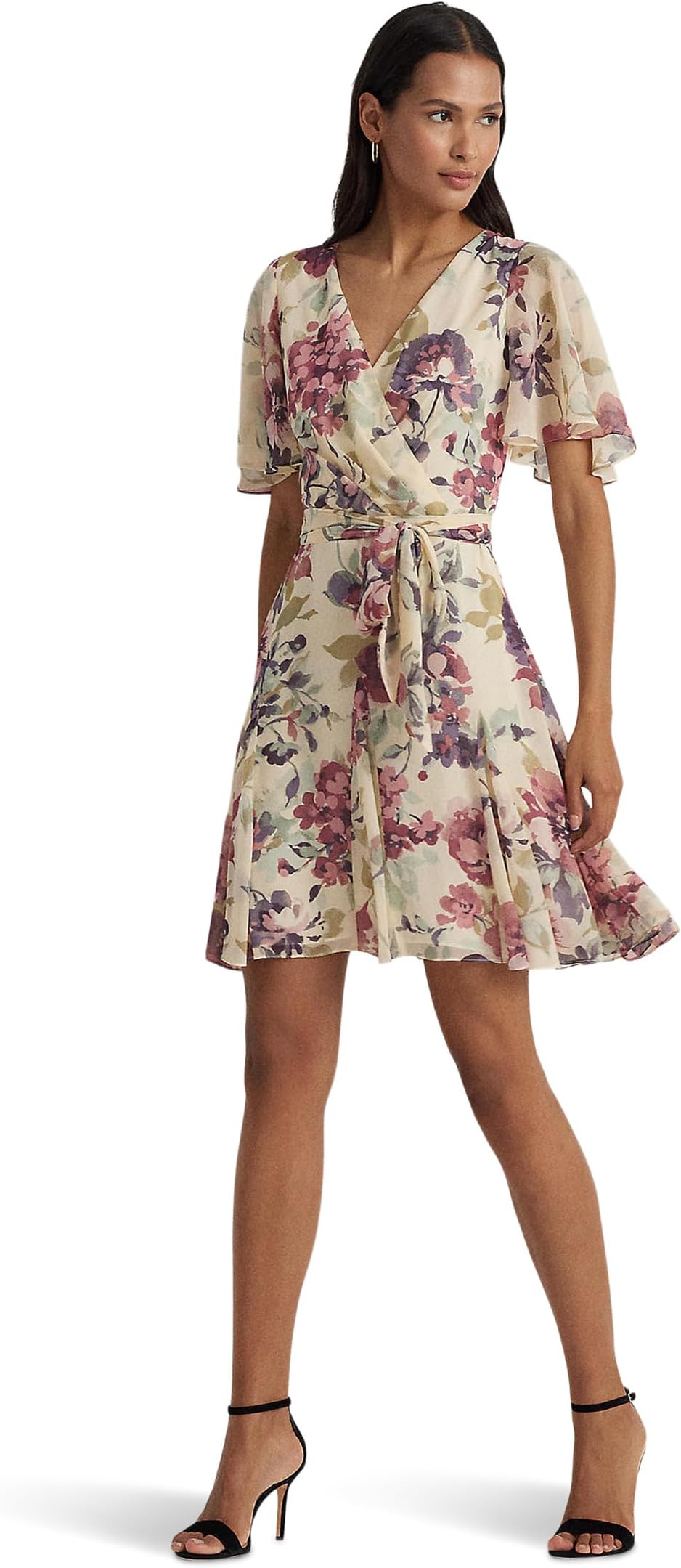 

Платье Lauren Ralph Lauren Floral Crinkle Georgette Surplice Dress, цвет Cream Multi 1
