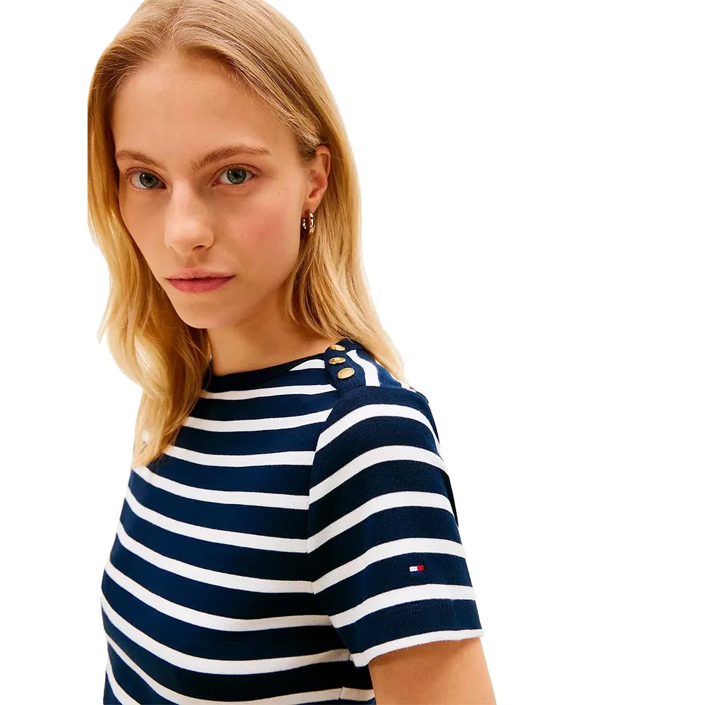 Футболка Tommy Hilfiger Gold Button Slim Fit с коротким рукавом, синий — фото 4