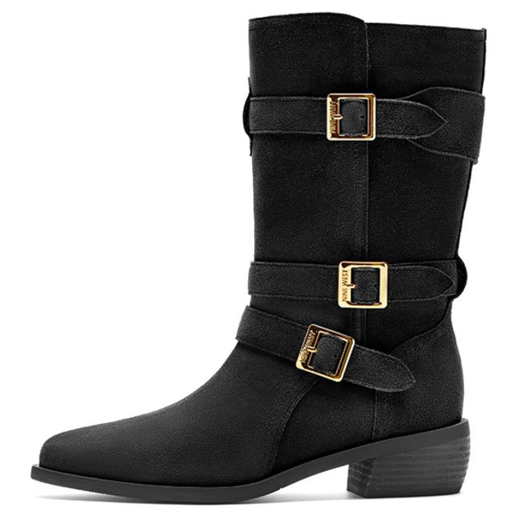 NINE WEST Женские замшевые ботинки на каблуке 4,5 см с меховой подкладкой черные, цвет Black (Fleece-Lined)
