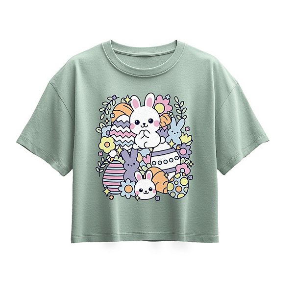 

Футболка boxy для девочек 7-16 лет с принтом easter sticker collage Licensed Character, Seafoam