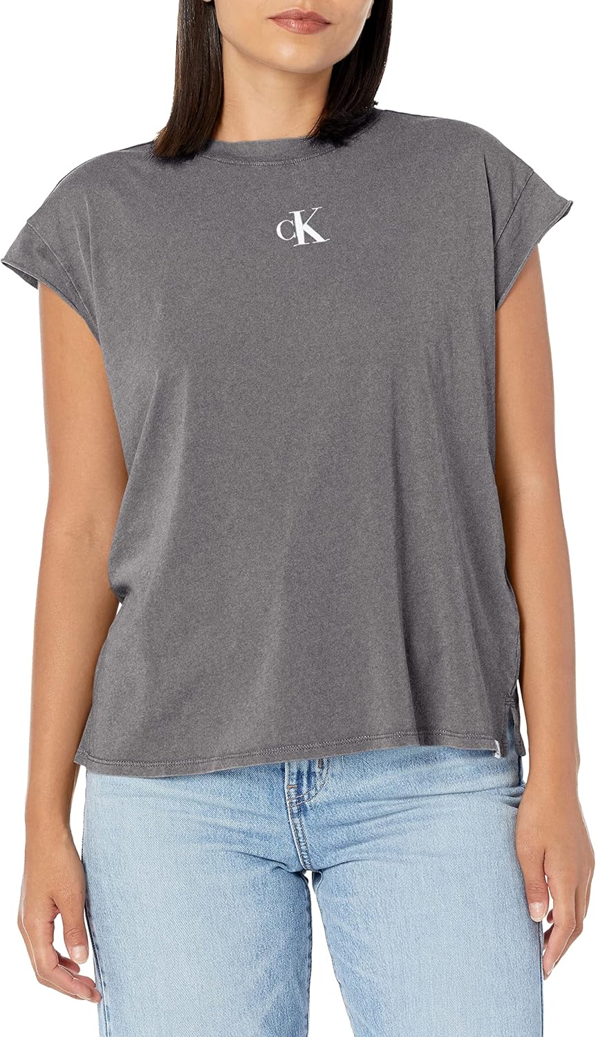 

Женская футболка с короткими рукавами и минималистичным логотипом Calvin Klein, Forged Iron