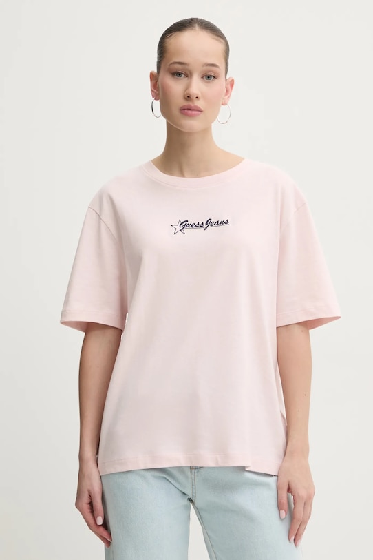 

Хлопковая футболка Guess Jeans, розовый