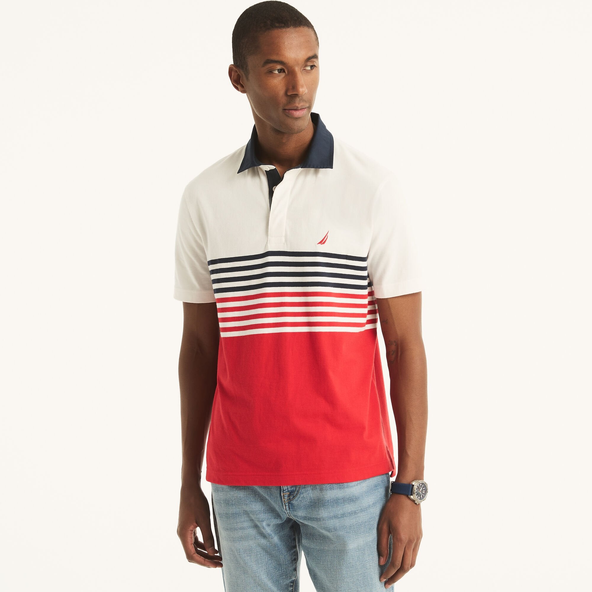 

Мужская рубашка-поло Nautica Classic Fit Sustainably Crafted Chest-Stripe Polo, цвет sail white ns