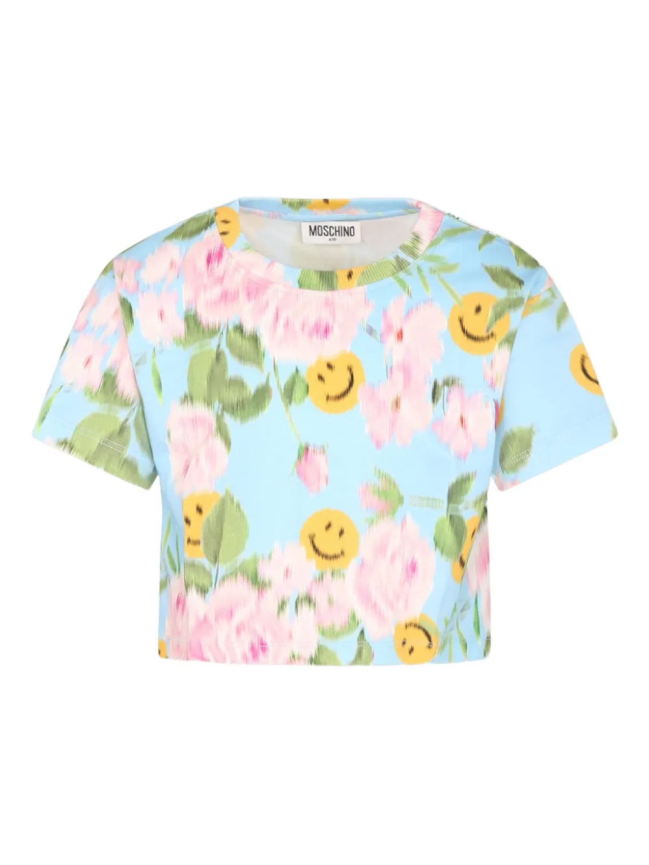 

Укороченная футболка с цветочным принтом Moschino Kids, синий