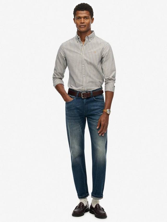 Оксфордская рубашка из органического хлопка Regular Fit в полоску Superdry, Navy/Yellow — фото 3