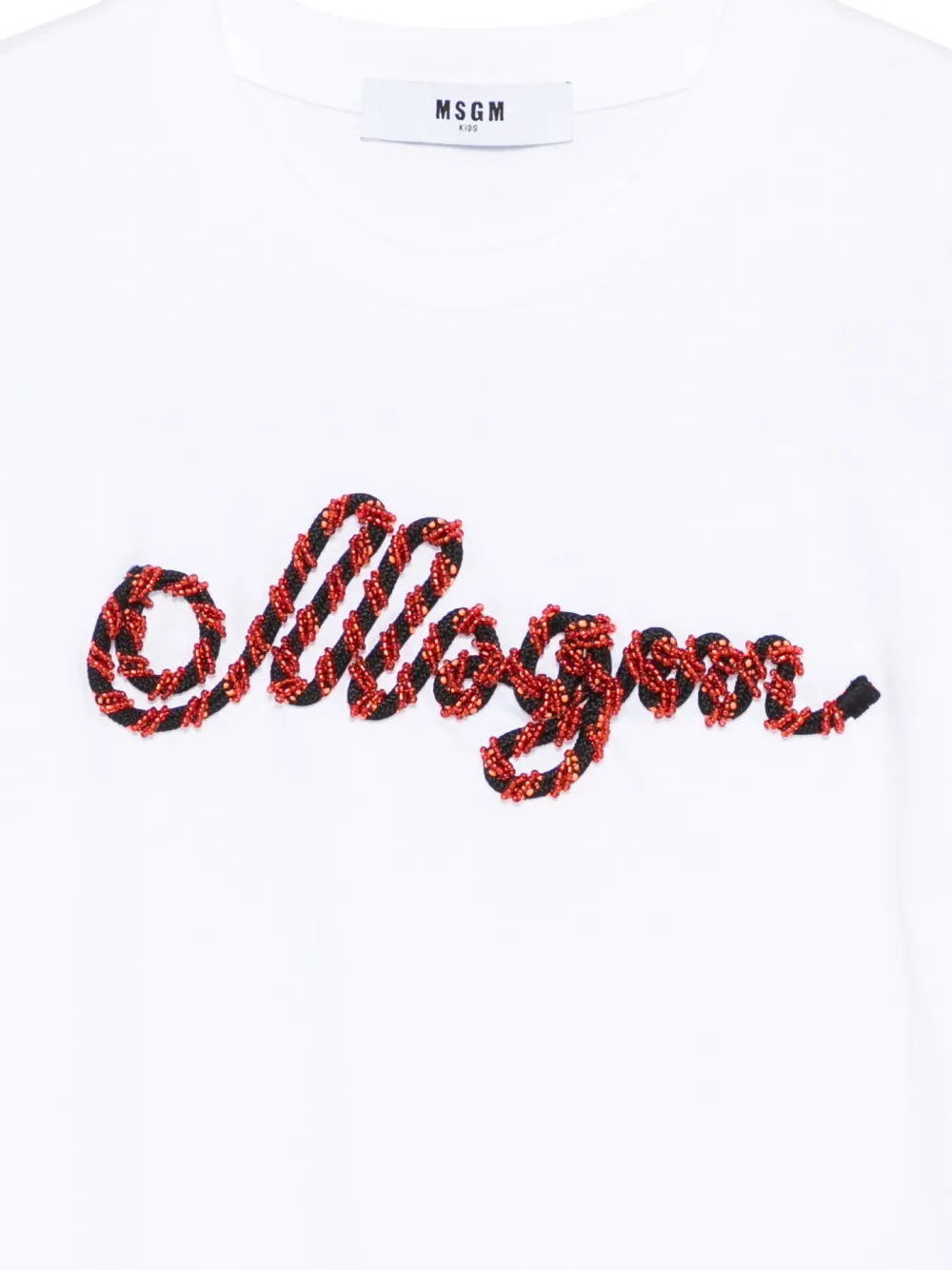 Футболка с короткими рукавами и бисерной отделкой Msgm Kids, белый — фото 3