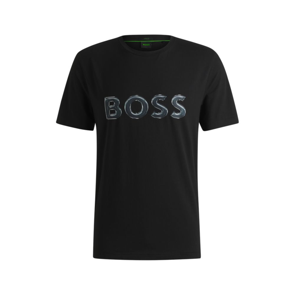 

Футболка из эластичного хлопка с фотопечатью логотипа BOSS, черный