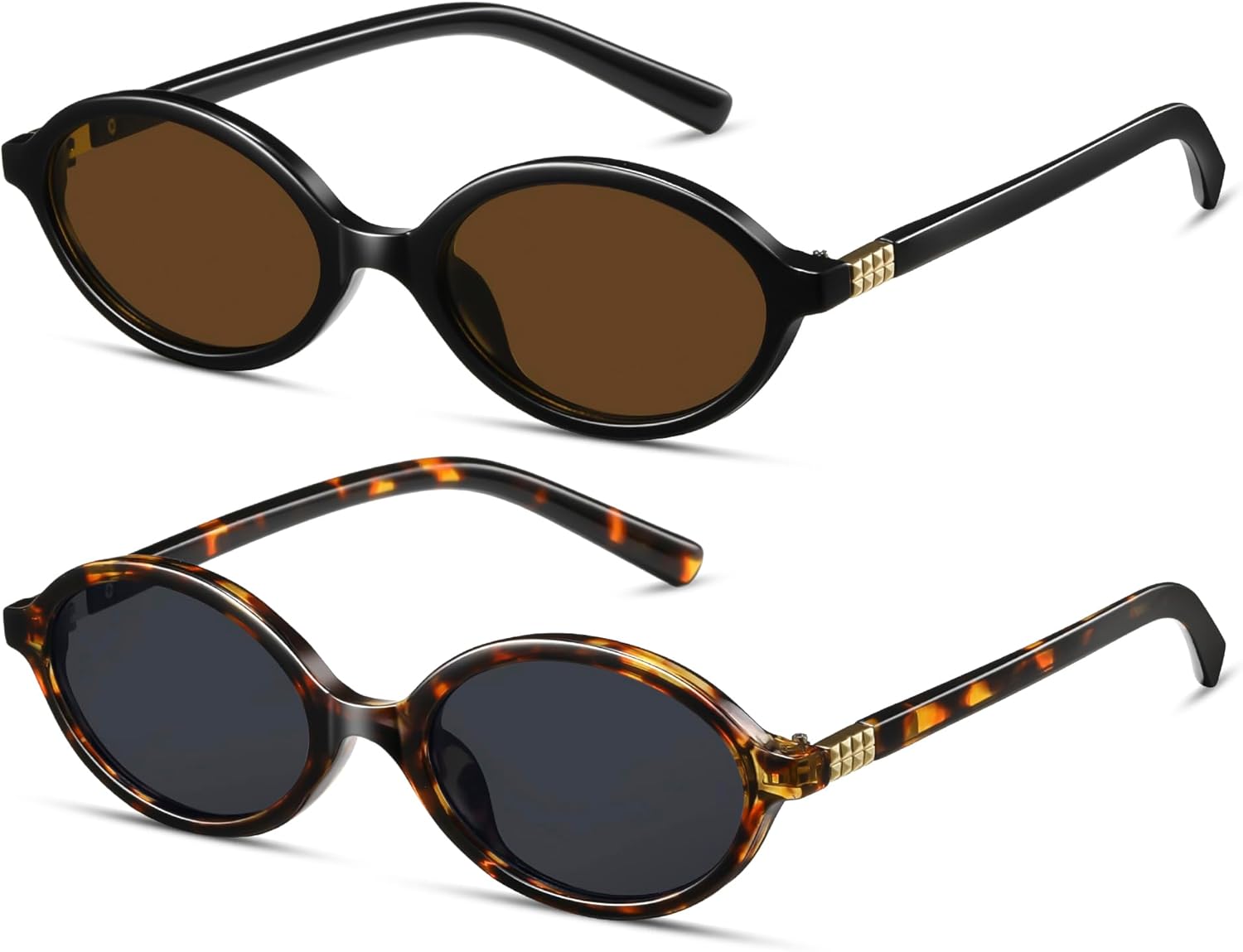 

Женские солнцезащитные очки, комплект из 2 штук, ретро-очки овальной формы, маленькая оправа, винтажный стиль 90-х и Y2K, защита UV400, CL1628 Colrea, Tortoise Frame/Black Lenses+black Frame/Brown Lenses