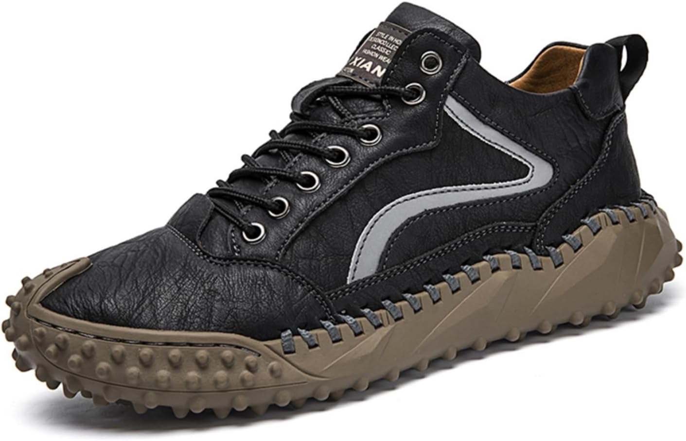 

Мужские повседневные кожаные кроссовки - противоскользящая резиновая подошва с рельефной текстурой, дышащие, с не склеенными швами, износостойкие, для вождения, походов, прогулок и повседневного использования Lshwcift, черный