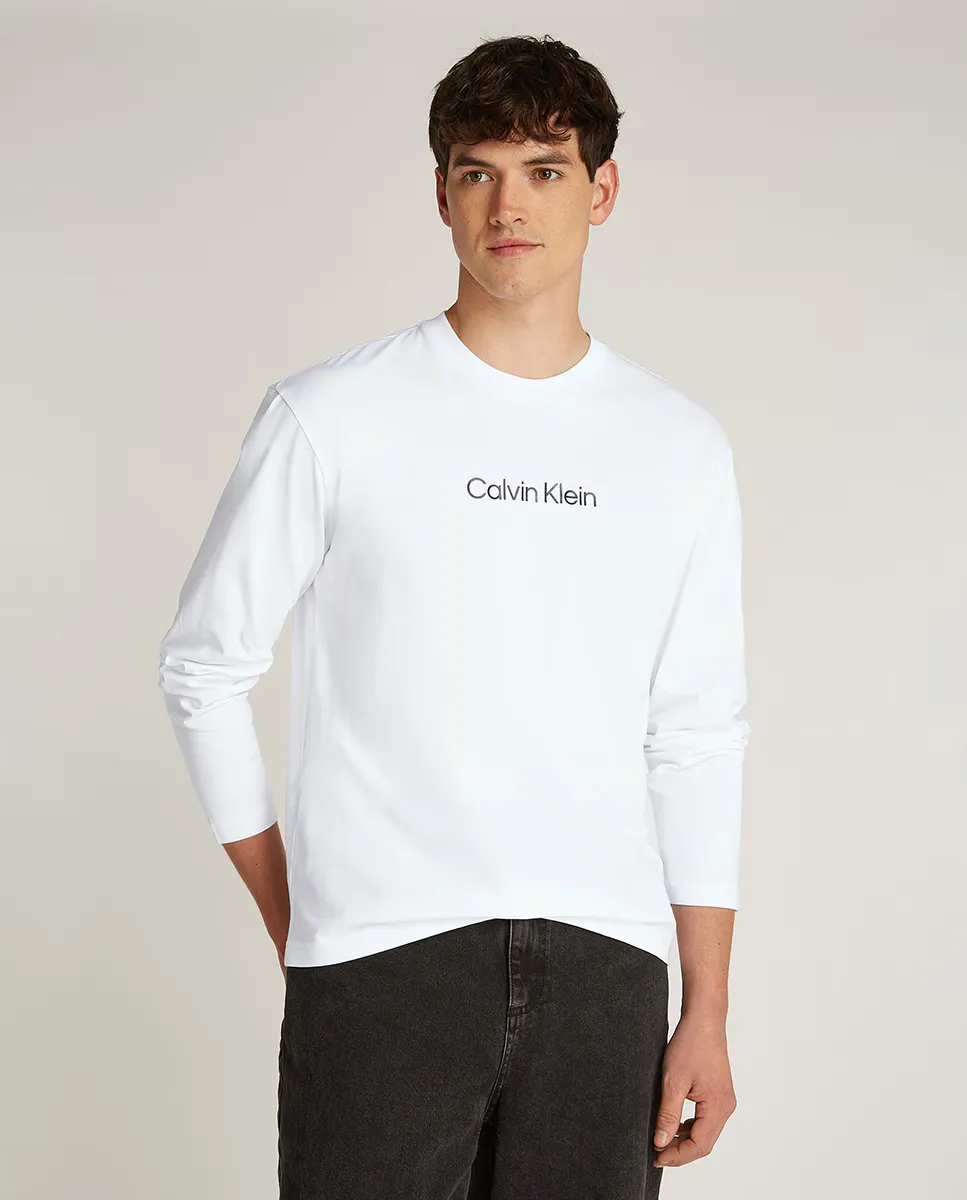 

Мужская футболка с длинным рукавом и логотипом Calvin Klein, белый