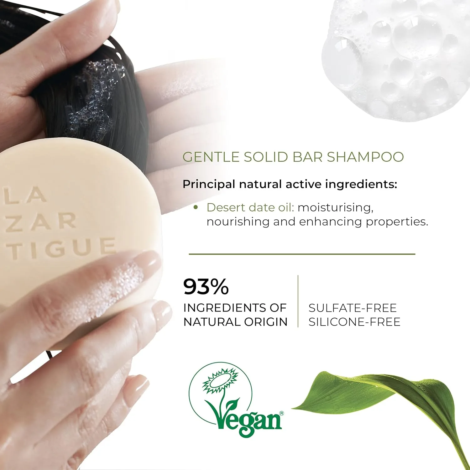 Твердый шампунь Lazartigue Gentle, масло финиковой пальмы, питает и очищает, веганский, без сульфатов и силиконов, 70 г. — фото 4