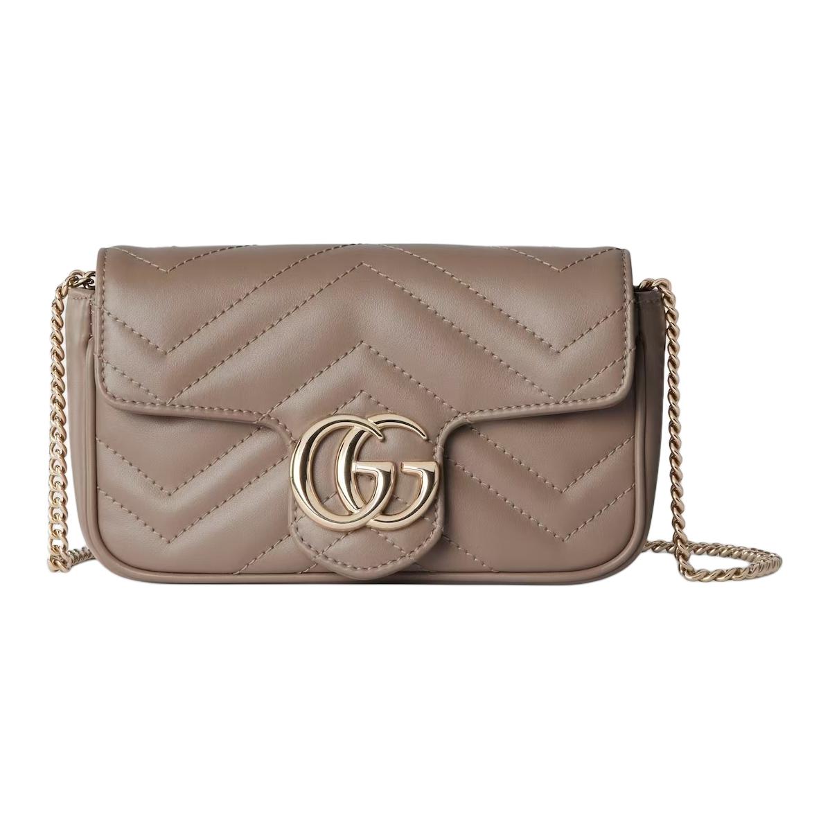 

GUCCI Миниатюрная кожаная сумка через плечо GG Marmont женская бежевая