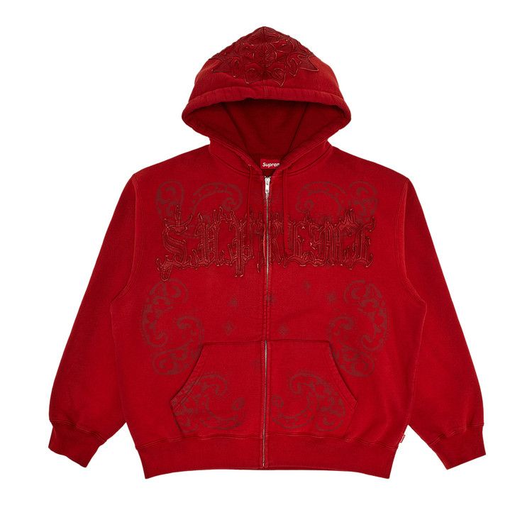 

Толстовка Supreme Leather Appliqué Zip Up Hooded Sweatshirt, Burnt Red
