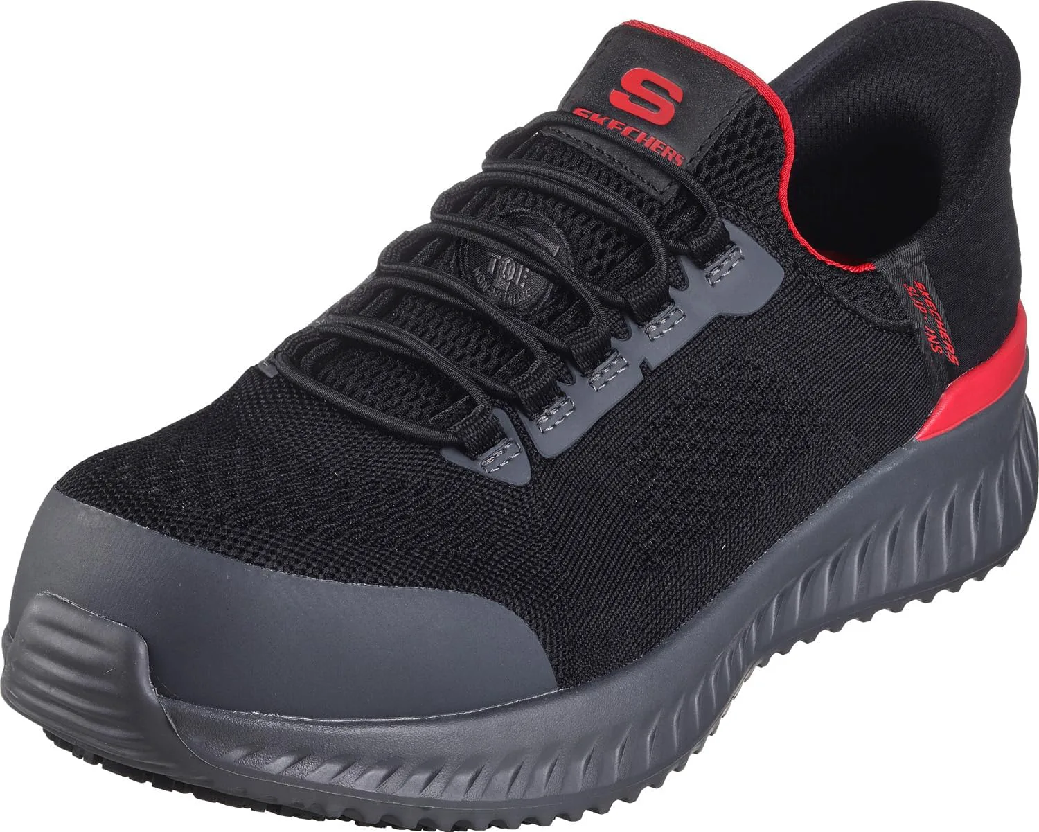 Мужские лоферы Skechers Tilido Fletchit с механизмом без рук и с защищенным носком, черный/красный — фото 2