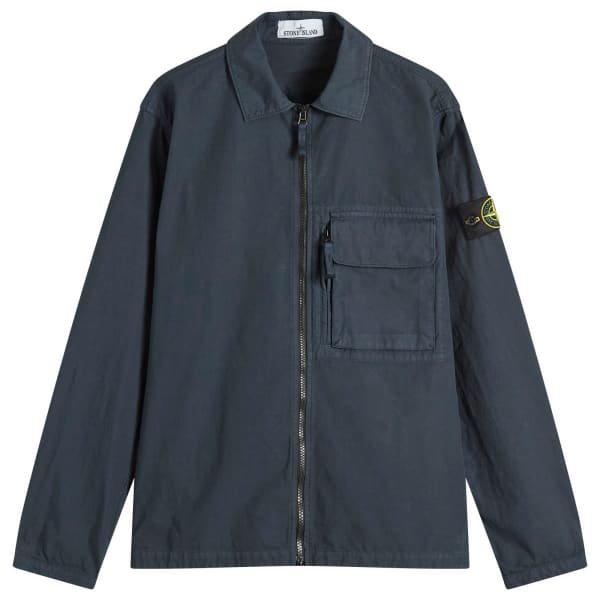 

Куртка-рубашка из хлопка с канвас-плетением на молнии Stone Island, navy blue