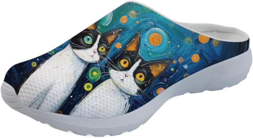 

Женские мюли-кроссовки Forchrinse Tropical Hibiscus Palm с сеткой, легкие и дышащие, для прогулок, Cat Art Painting