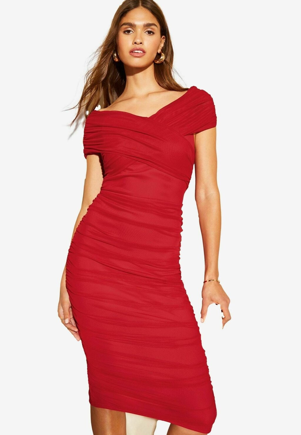 

Коктейльное платье / Вечернее платье RUCHED BODYCON BARDOT MIDI Lipsy, красный