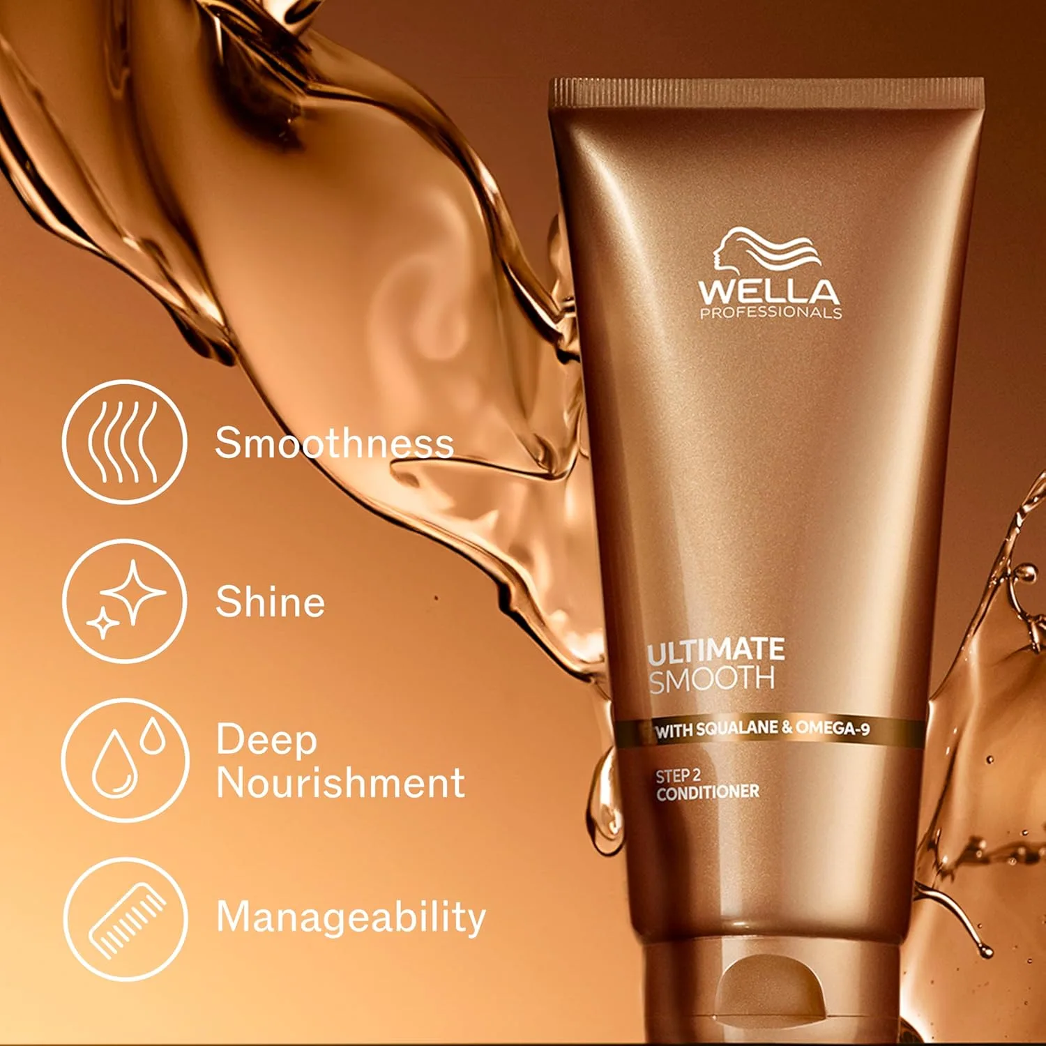 Набор Wella Professionals ULTIMATE SMOOTH: шампунь и кондиционер | Средство для ухода за сухими и вьющимися волосами со скваланом и омега-9 | Различные размеры 447 мл (1 шт.) — фото 3