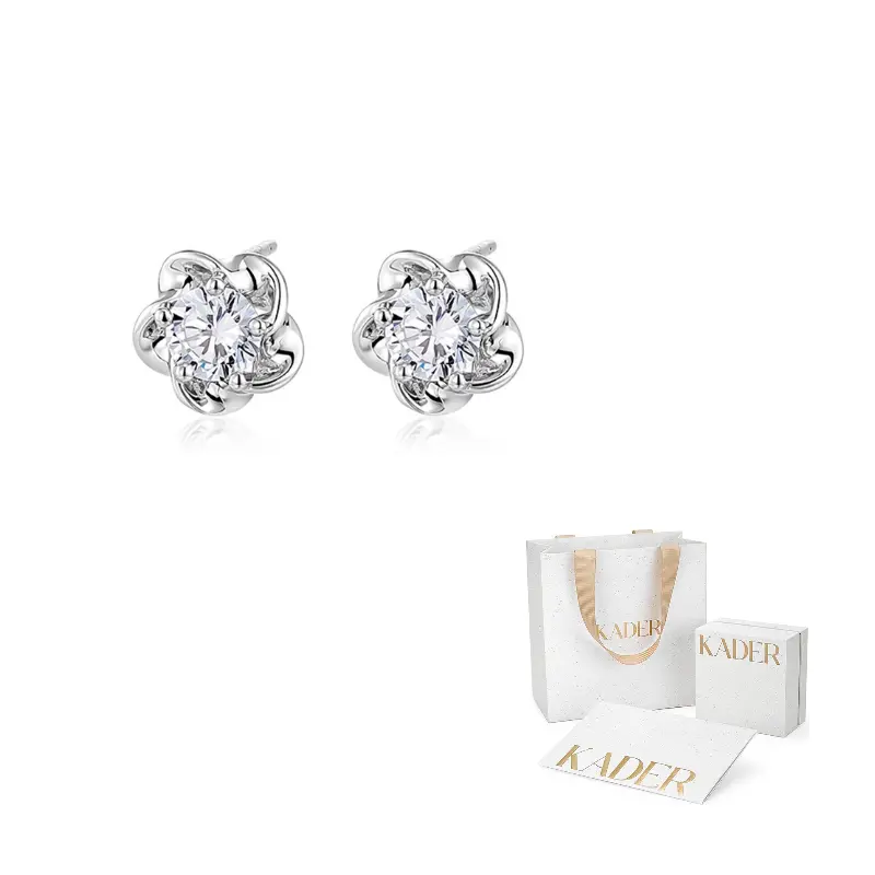 

KADER Изящные элегантные универсальные серьги-гвоздики с цирконами для женщин silver white в подарочной коробке