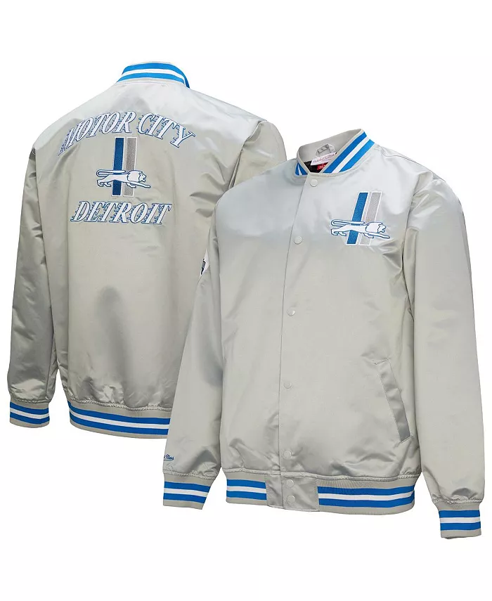 

Мужская серая куртка Detroit Lions Double Down на молнии с атласным покрытием Mitchell & Ness
