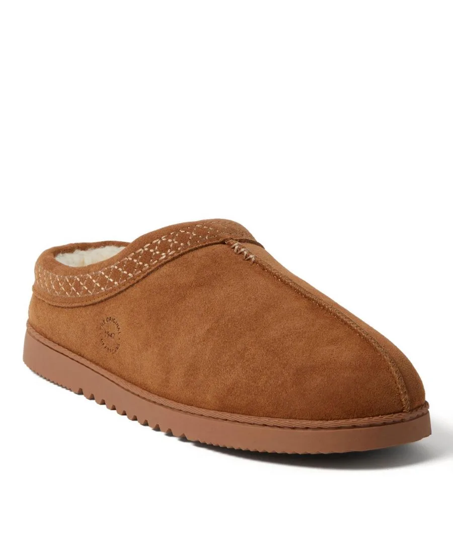 Тапочки-сабо Dean из натуральной замши с вышивкой Dearfoams, Chestnut