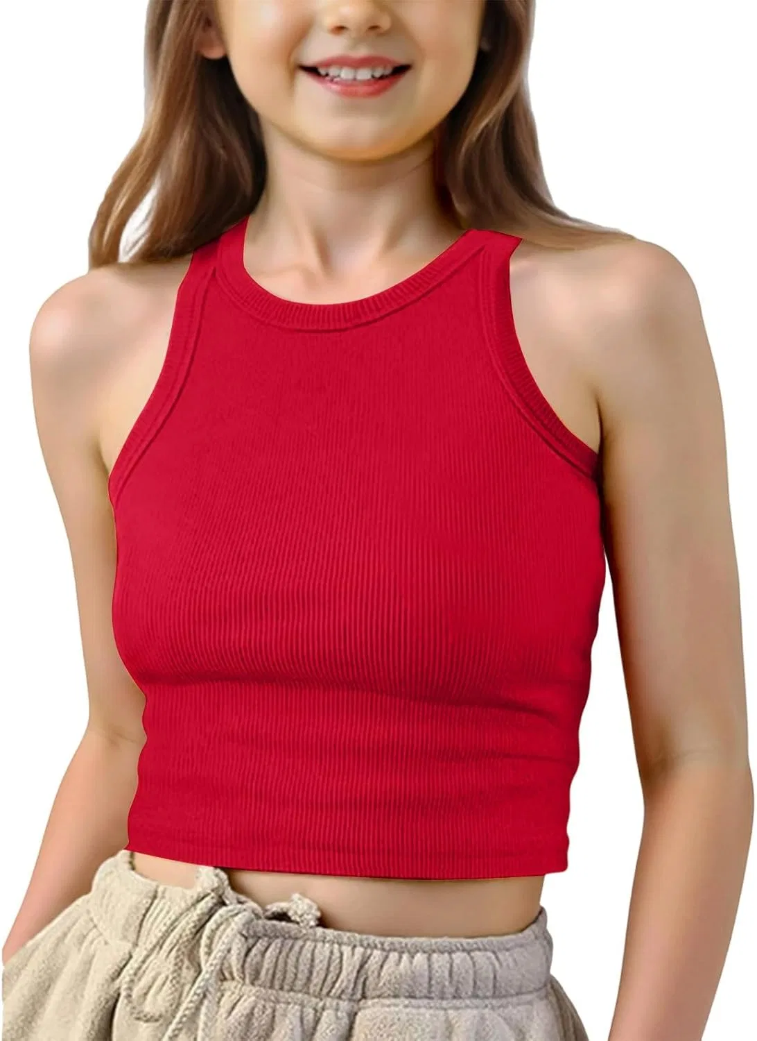 Топ-майка без рукавов Ribbed Slim Crop, Red — фото 3