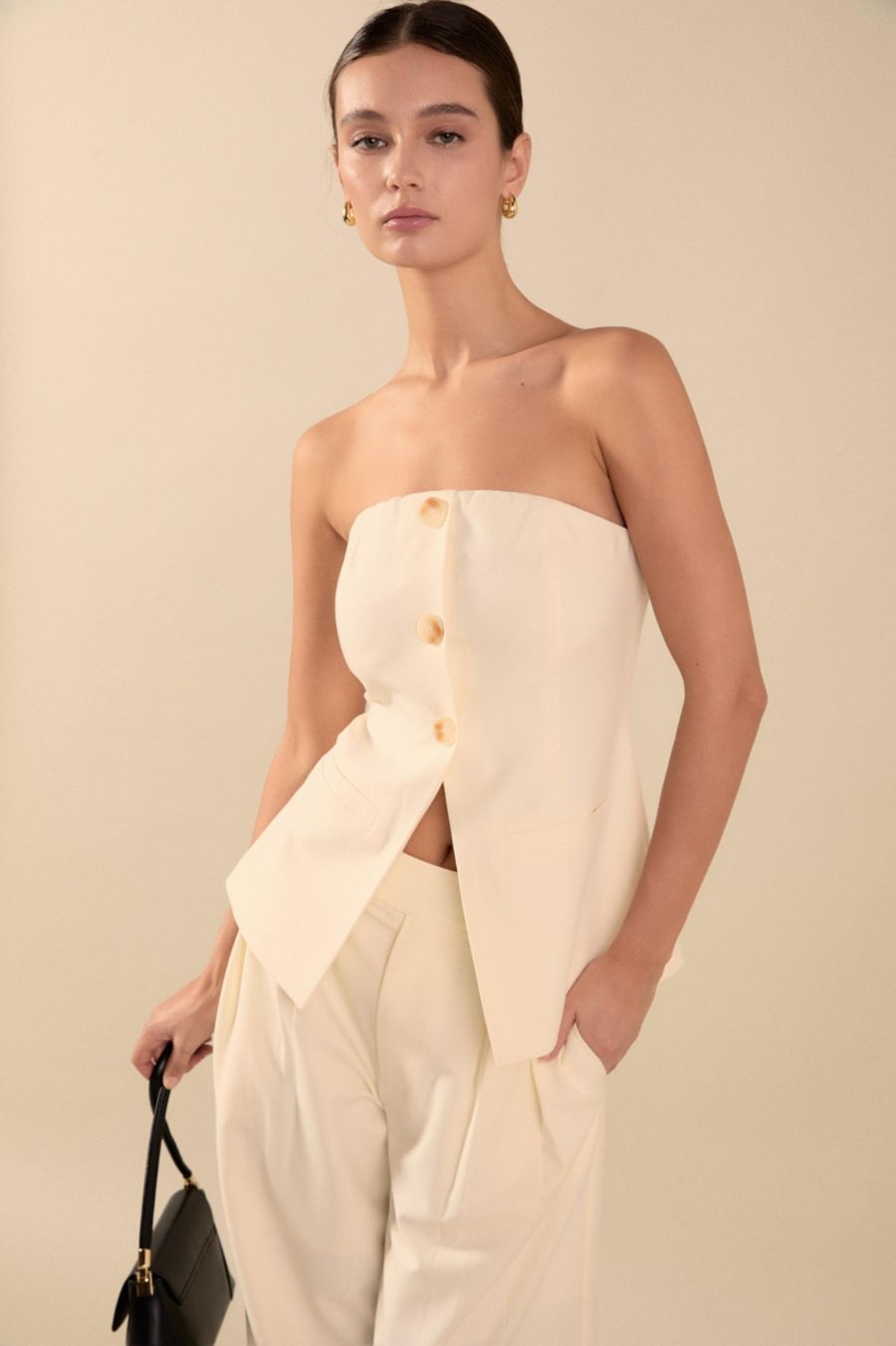 

Женский длинный топ без бретелей на пуговицах endless rose, Cream