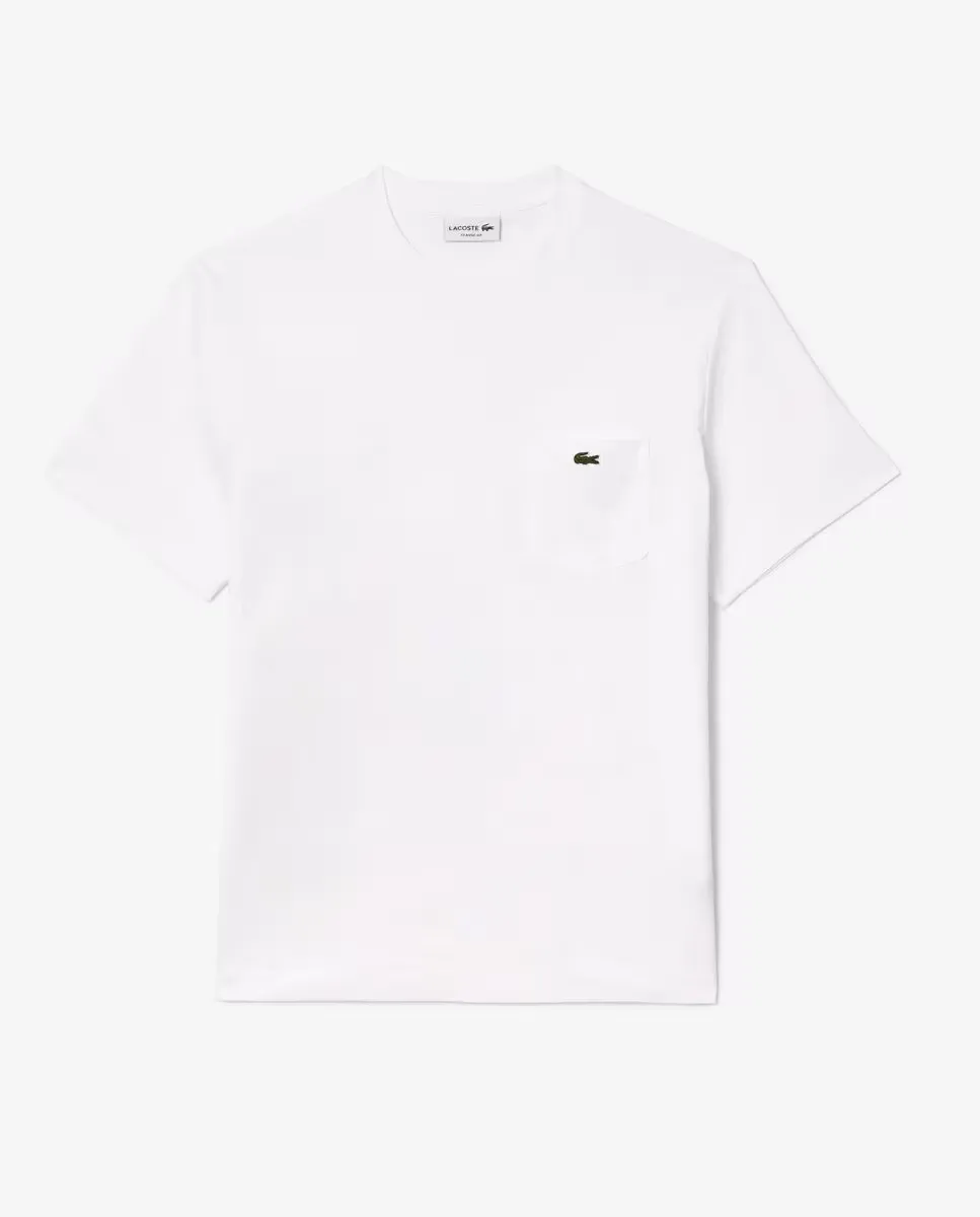 

Мужская хлопковая футболка с короткими рукавами и нагрудным карманом Lacoste, белый
