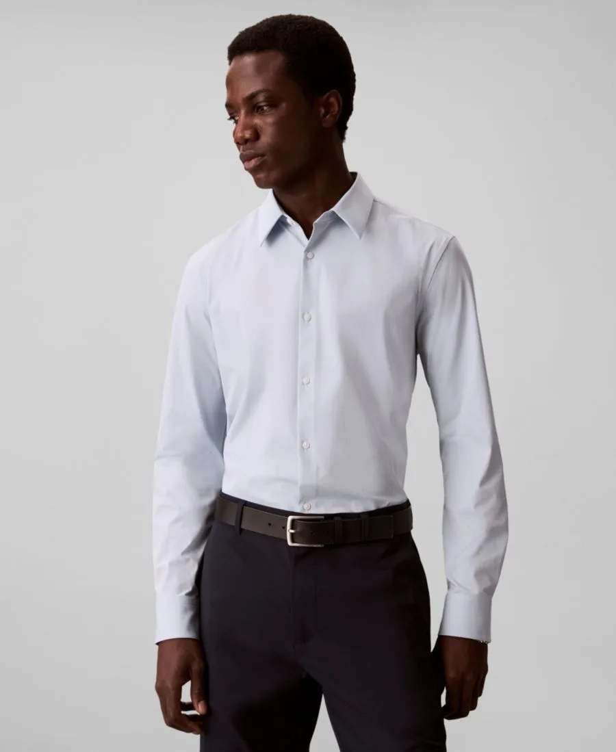 Мужская рубашка из эластичной ткани с зауженным кроем и пуговицами Calvin Klein, Niagara Mist