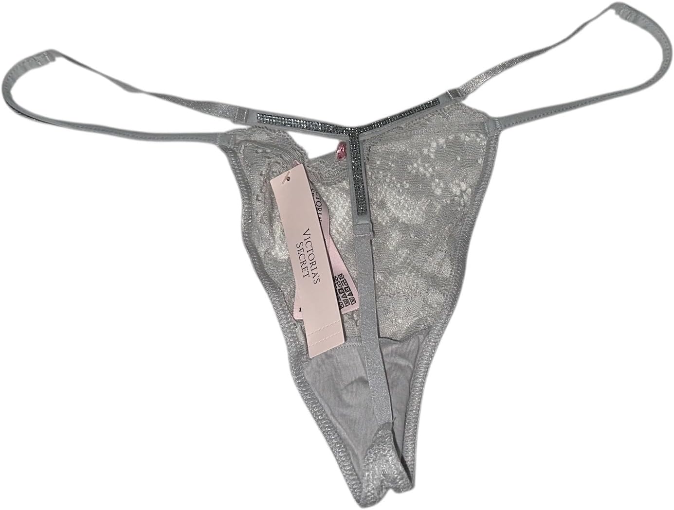 Victoria's Secret трусики V-стринг с кружевом и стразами, цвет Gray, Gray/Silver Pearl — фото 2