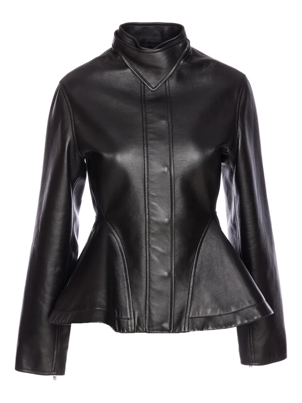 

Кожаная куртка с баской Alaïa, черный