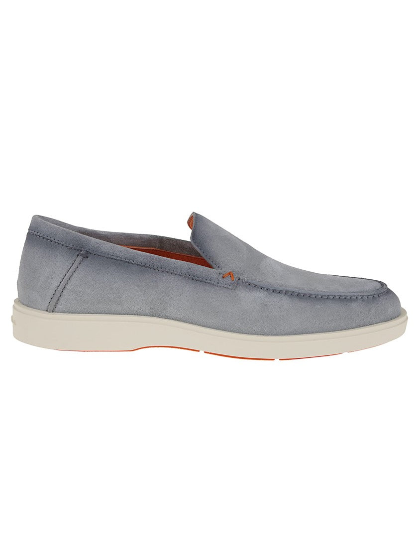 

Замшевые мокасины с круглым носком и фирменной деталью Santoni