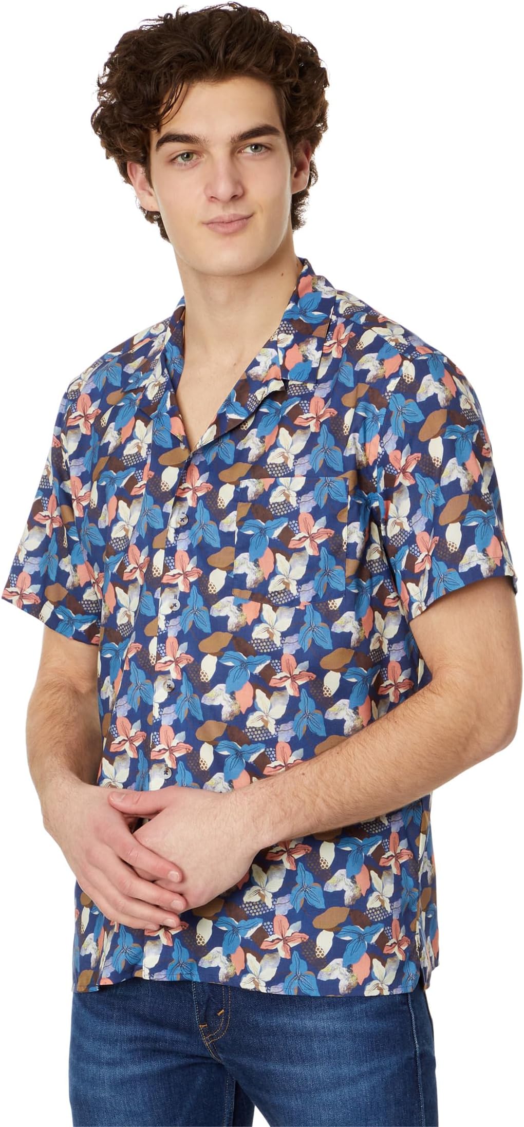 

Рубашка Johnston & Murphy Short Sleeve Abstract Floral Camp Shirt, темно-синий