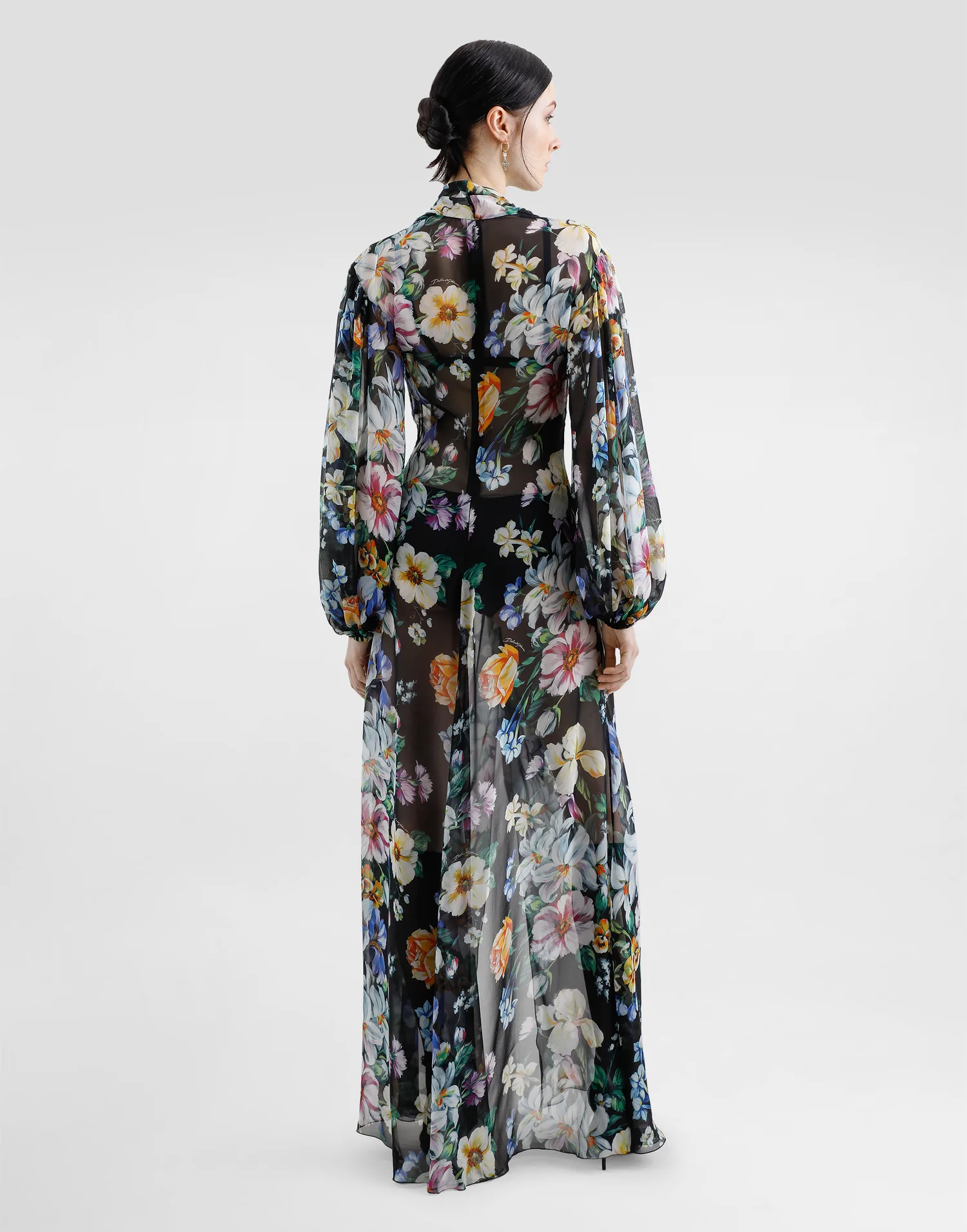 Длинное шифоновое платье с цветочным принтом DOLCE & GABBANA, белый — фото 3