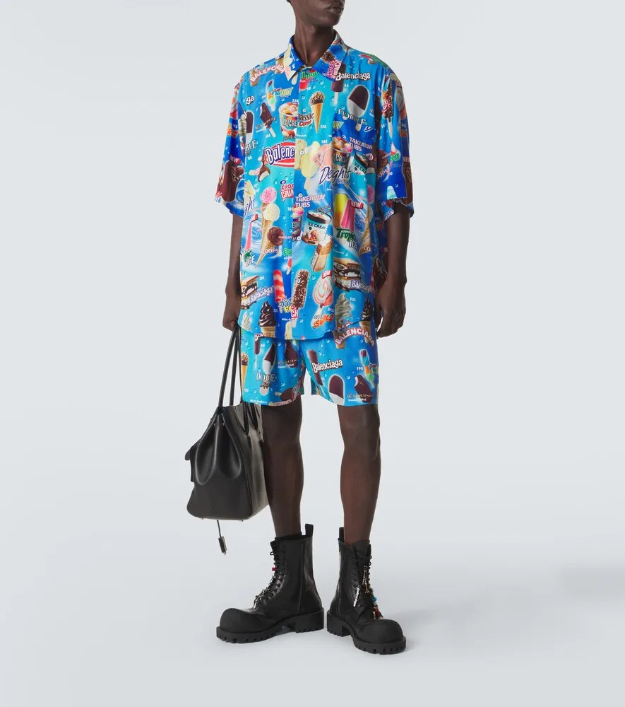 Шорты из атласа с принтом Balenciaga, синий — фото 2