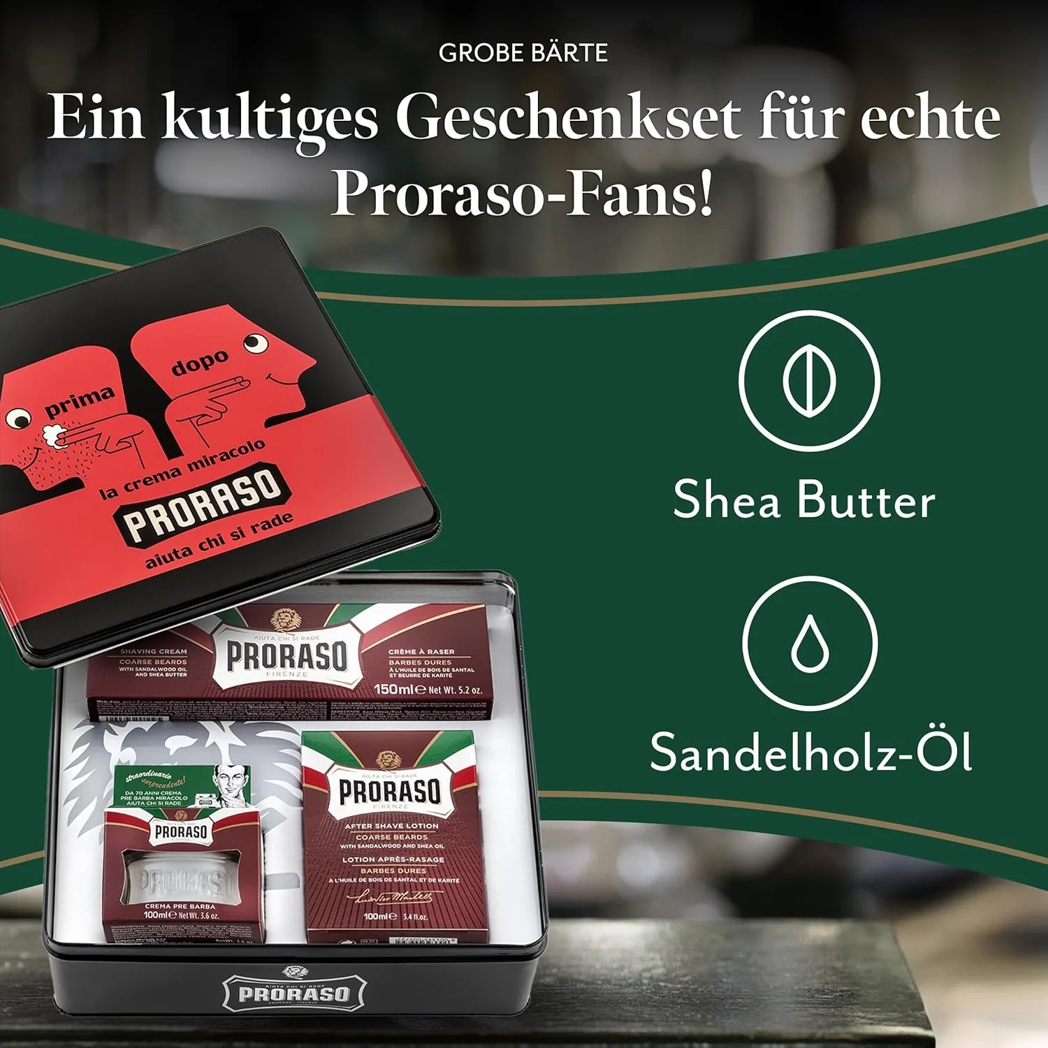 Набор для бритья Proraso Vintage Dopo Tin - питательный крем до бритья, крем для бритья и бальзам после бритья для густой щетины — фото 2