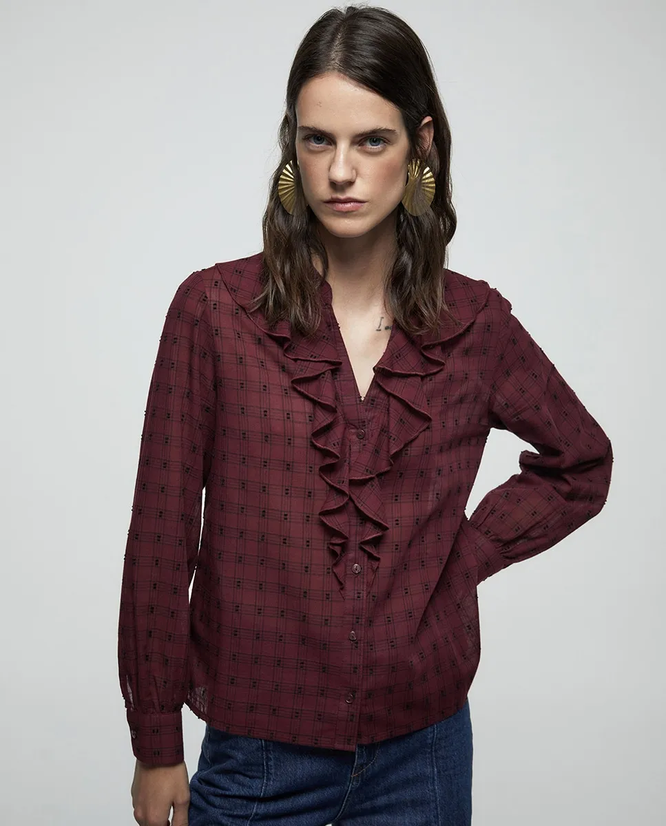 

Блузка с воланами из добби Sfera, бордовый