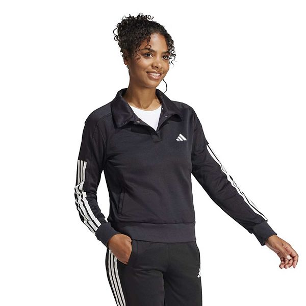 Женский топ с застежкой и фирменными тремя полосками Adidas, Black White — фото 3