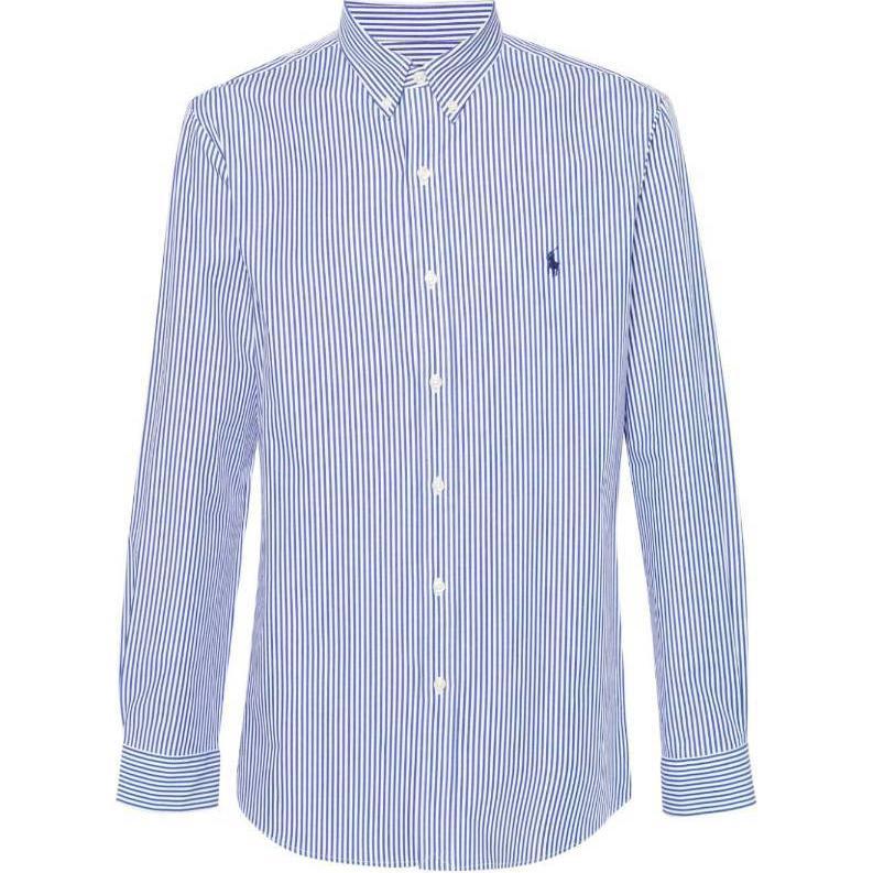 

Пижамная рубашка в рубчик с вышитым логотипом Polo Ralph Lauren, синяя