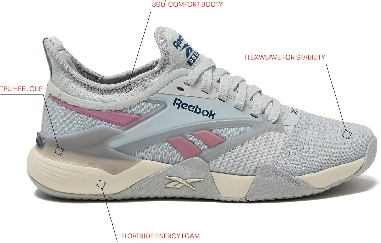 Кроссовки для корта Reebok Nano Court, Moon/Vintage Chalk/Dusty Rose — фото 2