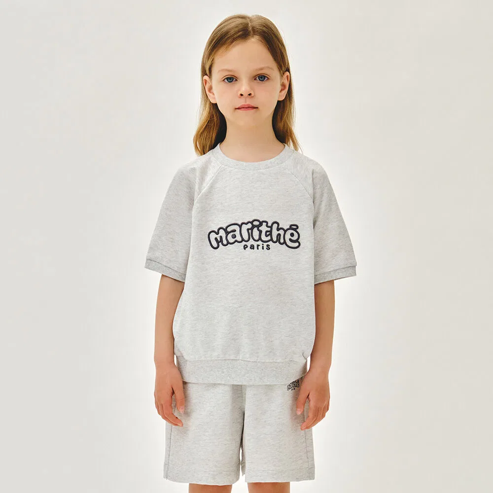 Детский светло-серый свитшот реглан с коротким рукавом от Marithé Kids