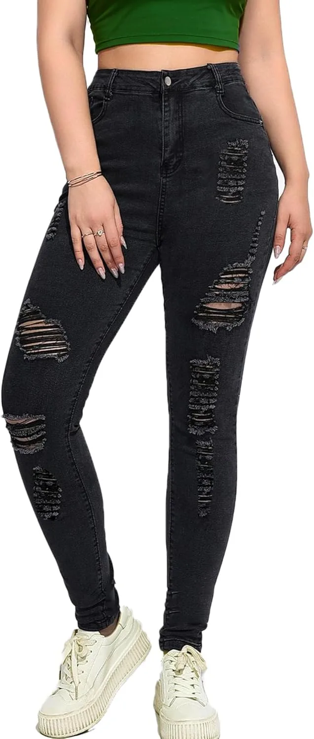 Andongnywell рваные джинсы для женщин High Rise Slim Fit
